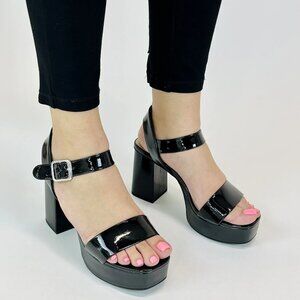 New Black Ankle Strap Chunky Platform Block Heel Sandals Shoe Open Toe Mary-Jane